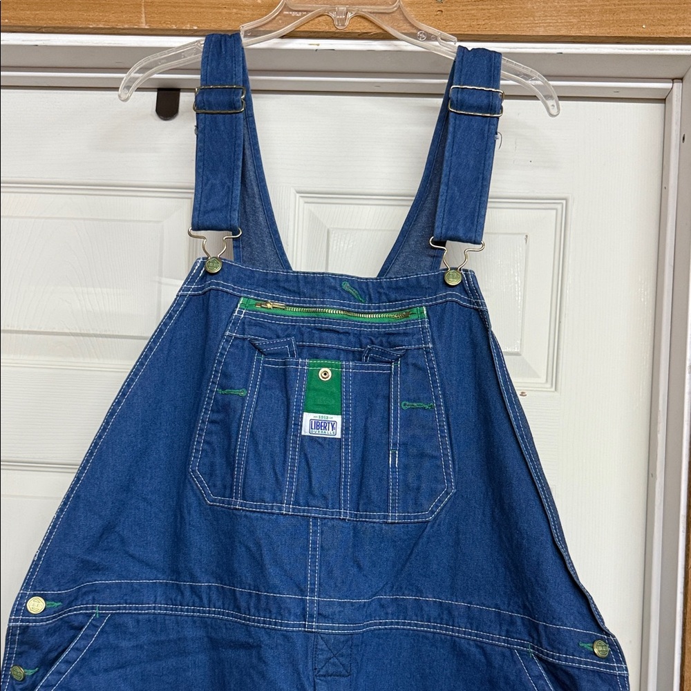Liberty Men's Blue Denim Overalls with Green Accents